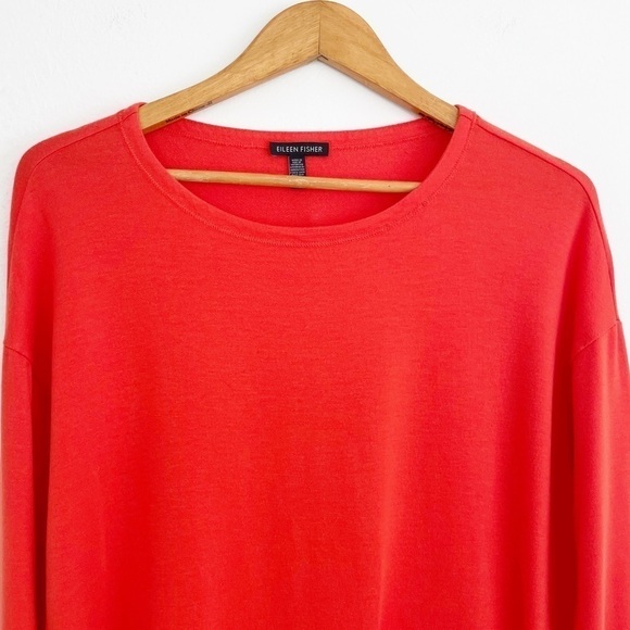 Eileen Fisher Orange Red Terry Pocket Scoop Neck Long Sleeve Stretch Top Size XS - Picture 3 of 14